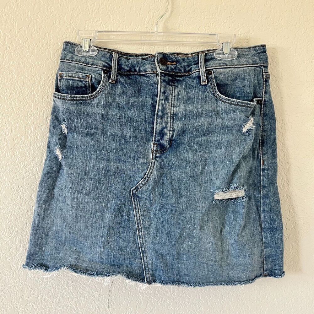 Old Navy Medium Wash Denim Midi Raw Hem Pencil Skirt Womens 10